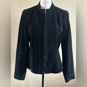 Ruff Hewn Genuine Black Suede Leather Jacket Women’s Sz 10/Large Zip Up